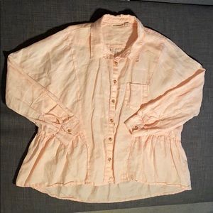 Anthropology linen button down shirt with ruffles